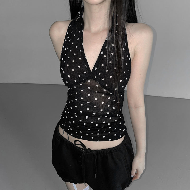 Damer Halterneck Topp med Polka Dots Skjorte