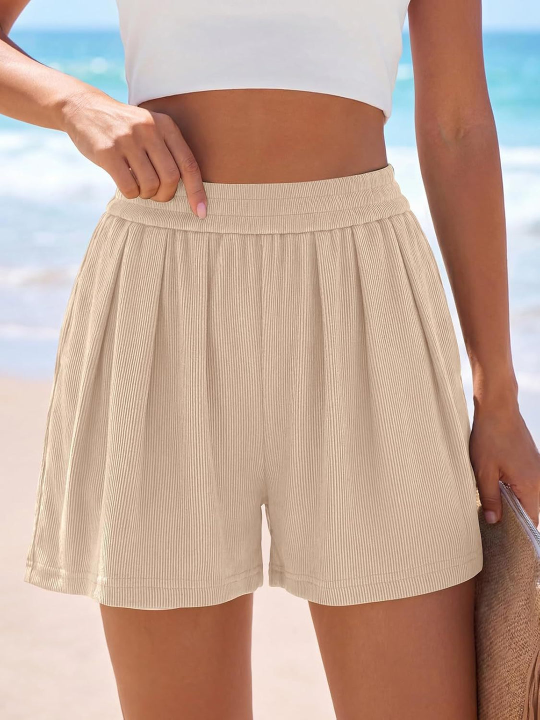 Damer Lett Fritidsshorts med elastisk linning og folder Skjora