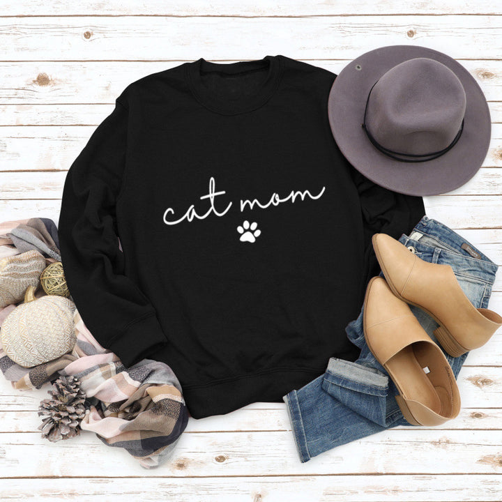 Dame sweatshirt med kreativ kattemamma-design Skjora