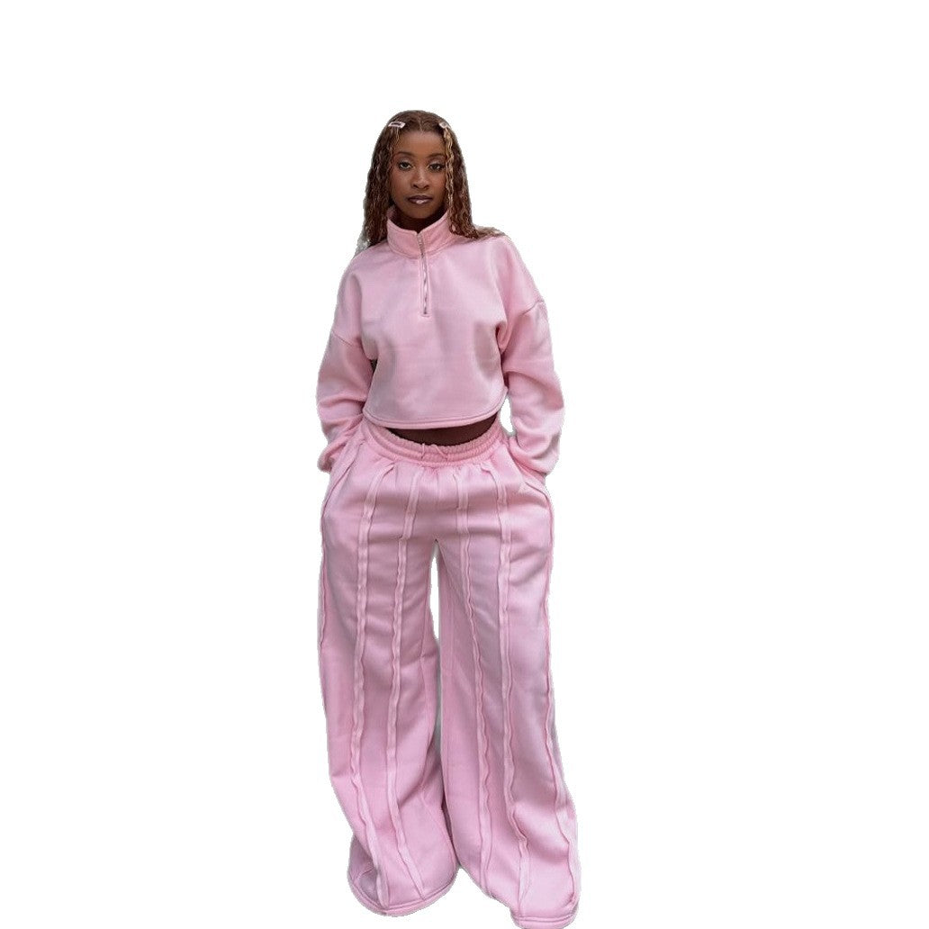 Dame cropped sweatshirt med moteriktig glidelås og behagelig midjebånd Skjora
