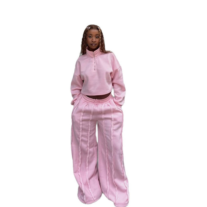 Dame cropped sweatshirt med moteriktig glidelås og behagelig midjebånd Skjora