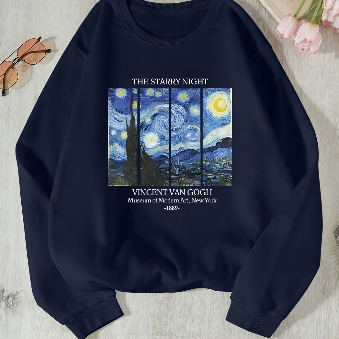 Dame sweatshirt med klassisk Van Gogh kunstmotiv Skjora