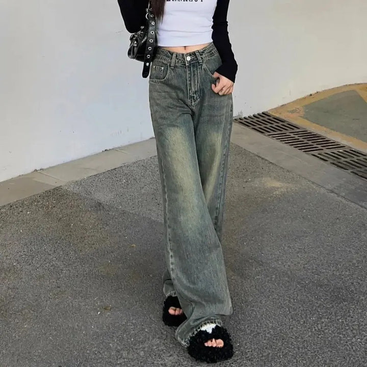 Kvinner Bred Skjær Høy-Høst Denim Jeans Skjora
