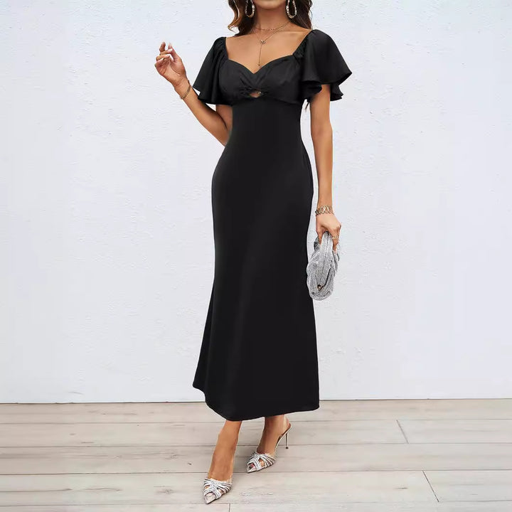 Damer Elegant Off-Shoulder Maxi Kjole med Elastisk Skjørt og Volangdetaljer Skjora