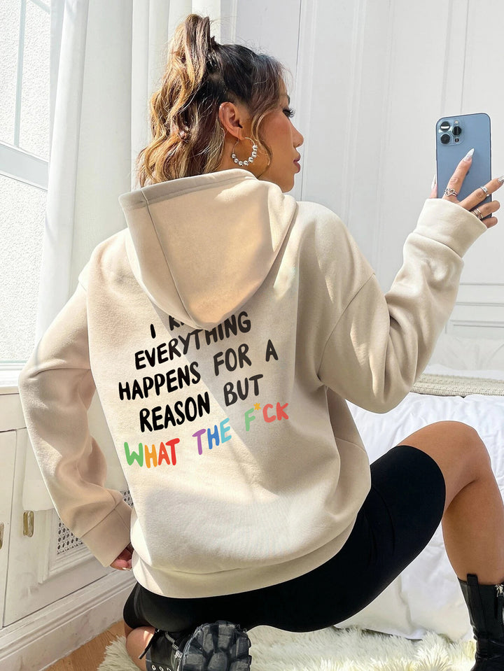 Dame hoodie med inspirerende tekst og løs passform Skjora