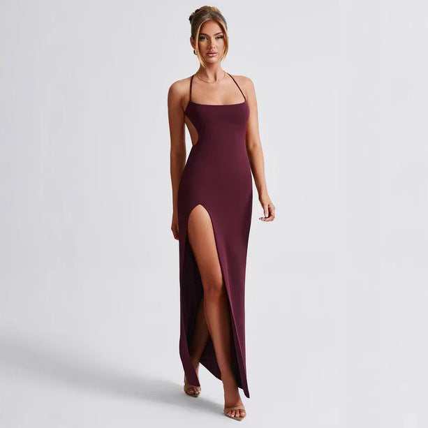 Dame Elegant Maxi Kjole med Sideliv og Tynne Stropper