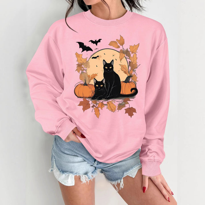 Kvinnes sweatshirts med høst katt og gresskar design Skjora