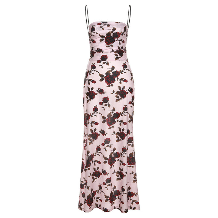Dame Elegant Maxikjole med blomsterprint og spaghettistropp Skjora