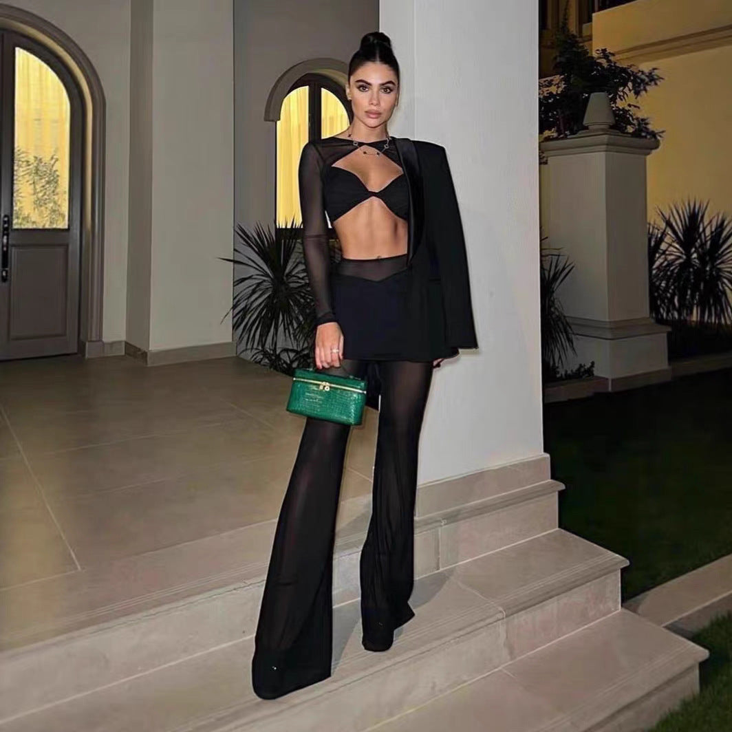 Dame Outfit-set med langermet topp og stilfullt omslagskjørt Skjora