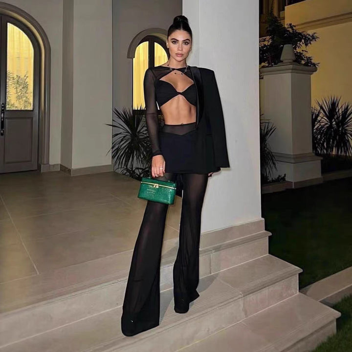 Dame Outfit-set med langermet topp og stilfullt omslagskjørt Skjora