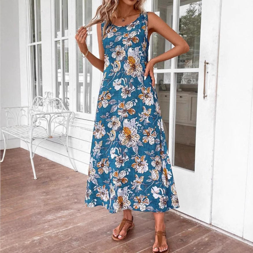 Dame Langt Sommerkjole med blomsterprint og elegant snitt Skjora