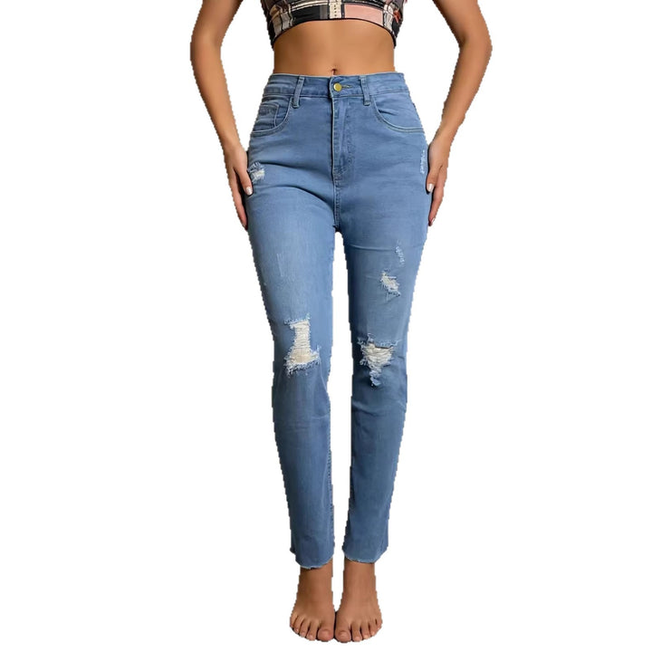 Dame avslappet skinny jeans i moderne destroyed-look Skjora