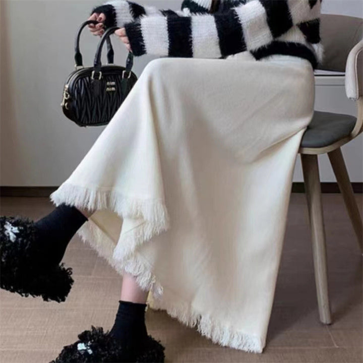 Damer elegant midi skjørt med frynser Skjora