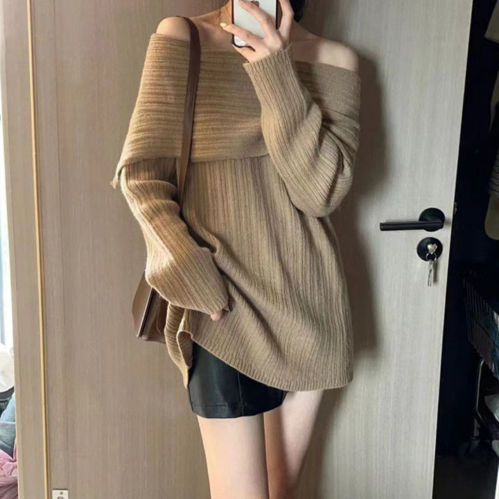 Kvinne Off-Shoulder Genser laget av teksturert strikkemateriale Skjora