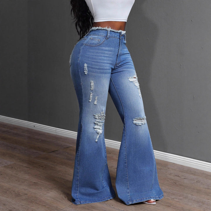 Dame Bootcut Jeans med frynsete detaljer Skjora