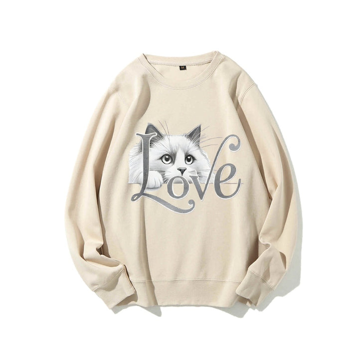Kvinne sweatshirt med lekent katte design og avslappet passform Skjora