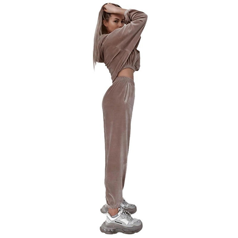 Dame's Casual Leisure Sports Set Laget av Myk Velour Skjora