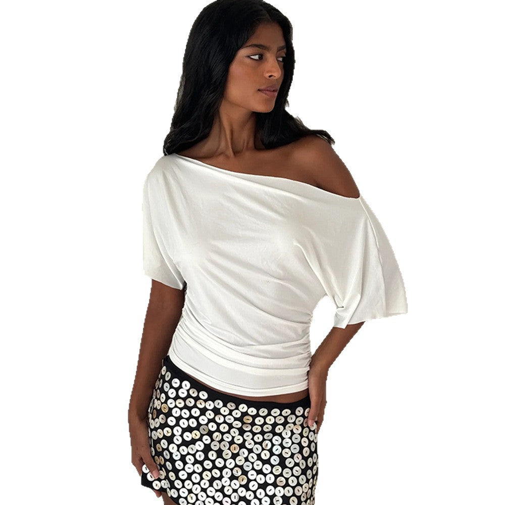 Dame Off-Shoulder Topp med Drapering Skjora