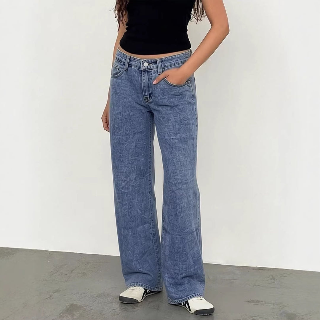Damer Vidde Høy Midje Jeans med klassisk snitt og frynsete sømmer Skjora