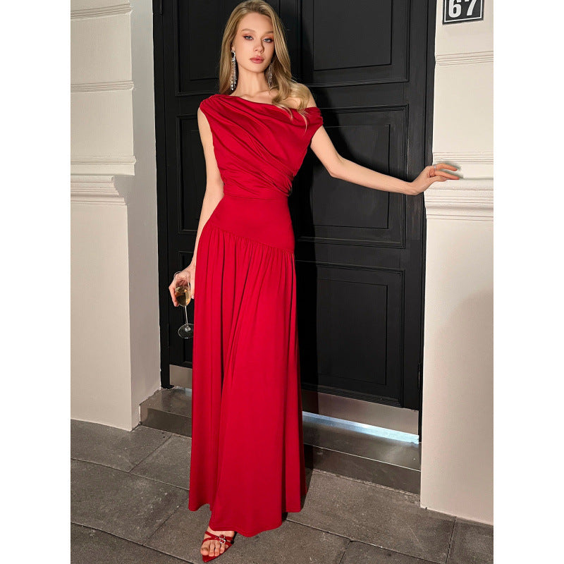 Damer Elegant Maxikjole med Drapering-Detaljer Skjora