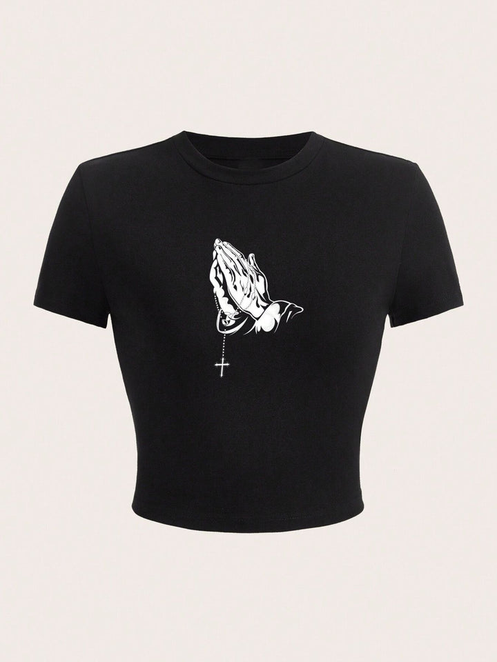 Dame Crop-Top med iøynefallende tekst Skjora