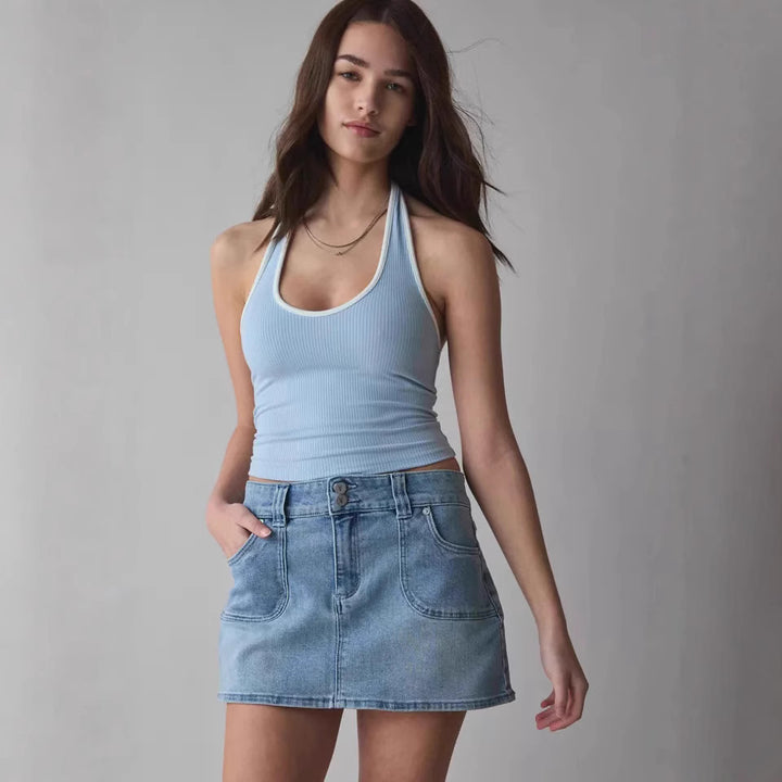 Dame Denim Miniskjørt med høyverdig lommer og moderne snitt Skjora