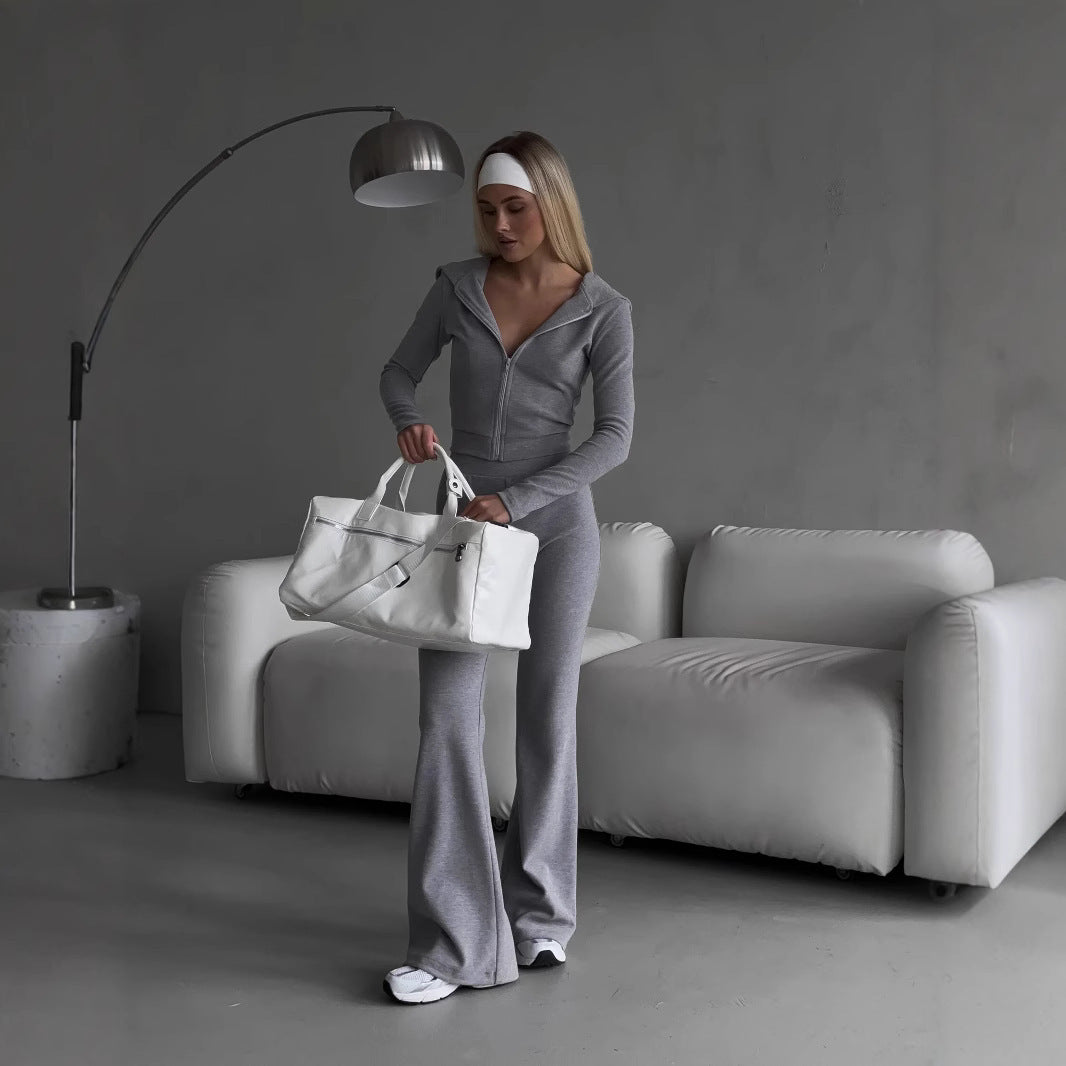 Kvinnes fashionable zip hettegenser og sporty leggings sett Skjora
