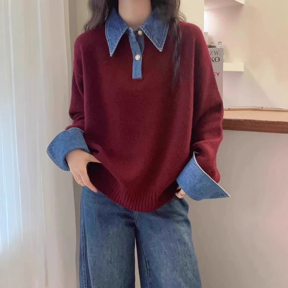 Kvinnesweater med moderne skjortekrage og mykt materiale Skjora