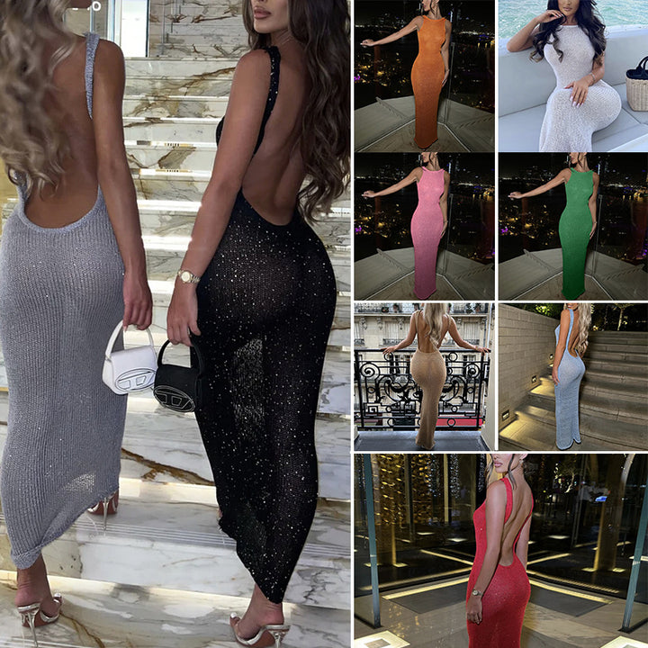 Damen Figurbetontes Maxikleid mit glitzerndem Strickdesign Skjora