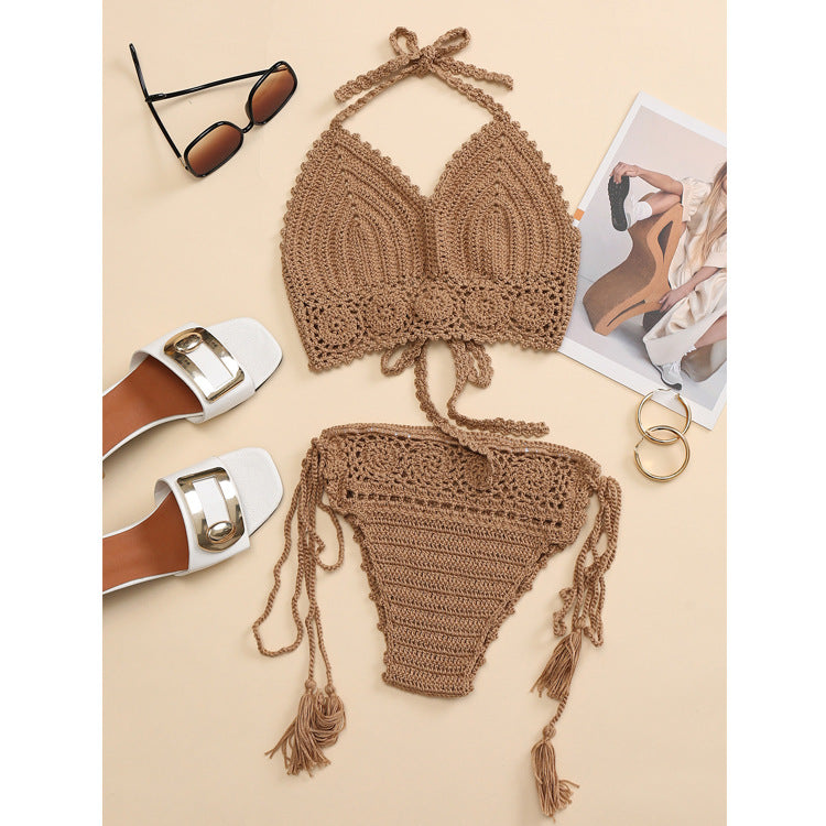 Damen Häkel-Bikini-Set mit verstellbaren Trägern und fransigen Details Skjora
