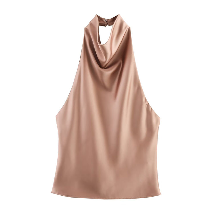 Dame elegant halterneck topp med flytende snitt og dekorative detaljer Skjora