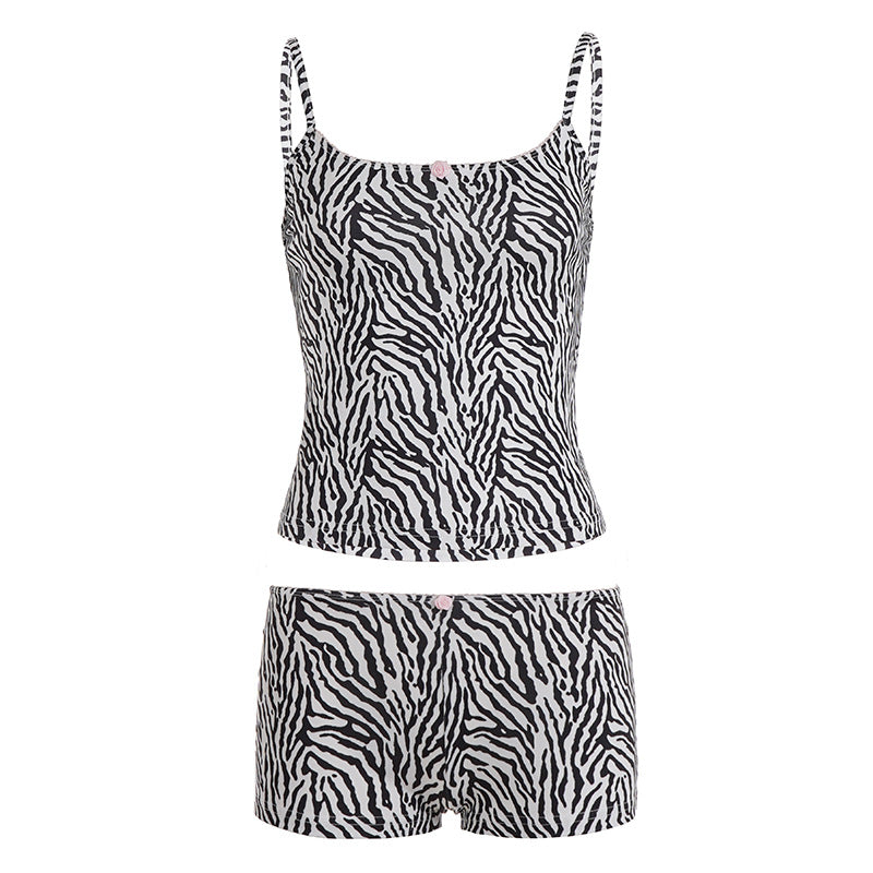 Dame Fritid Pyjamas Sett med Leopardskrift Skjora