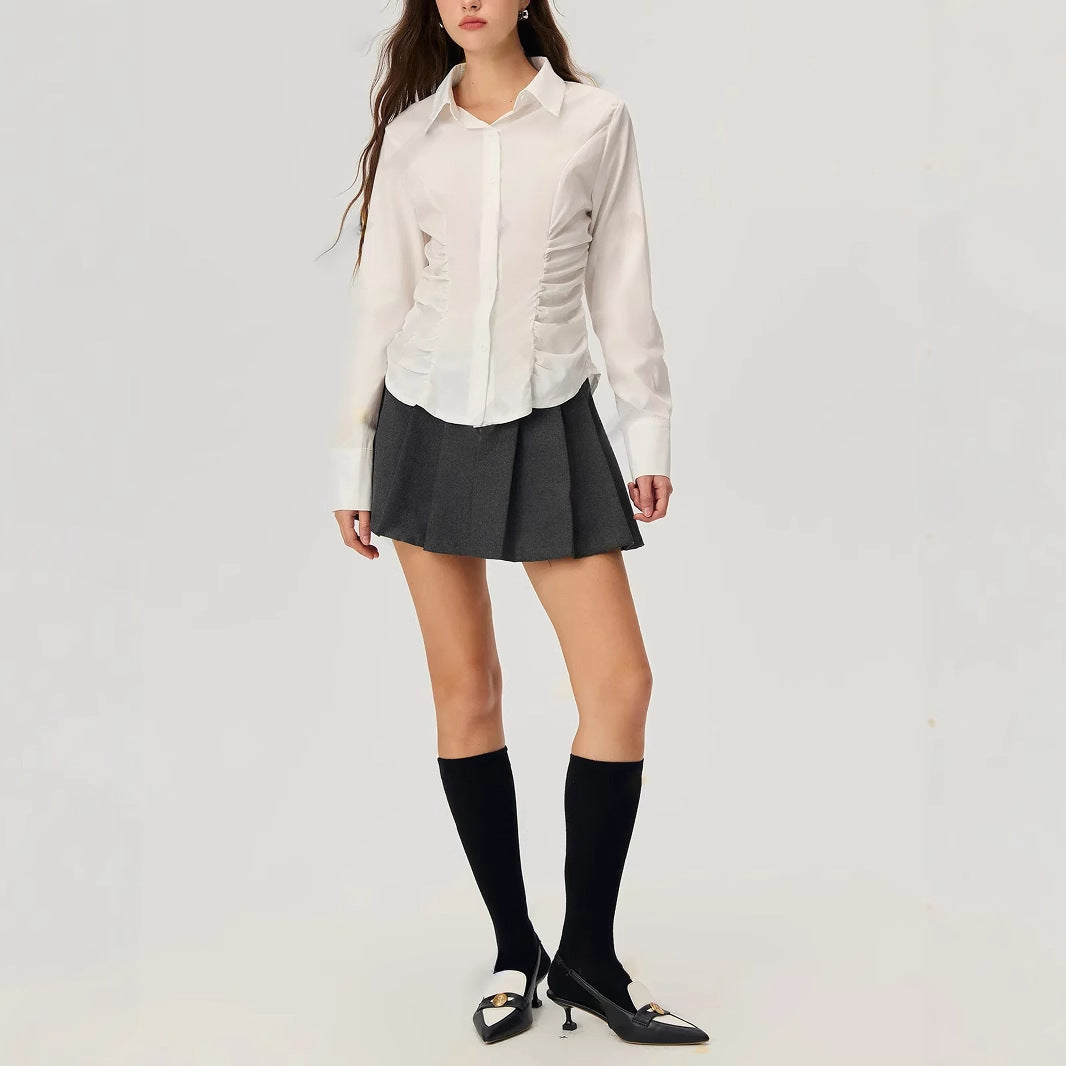 Damer elegant bluse med volangdetaljer Skjora