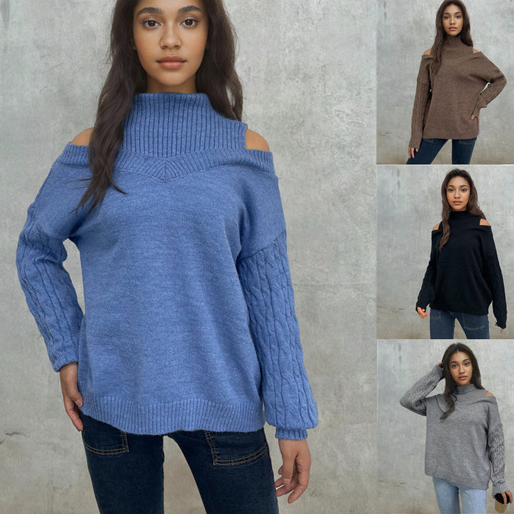 Damenes trendy genser med av-polerte design og kabelmønster Skjora
