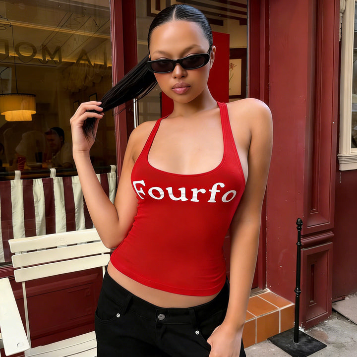 Dame tanktop med sporty snitt og stor print Skjora