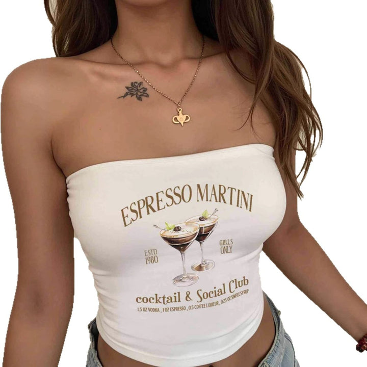 Dame Bandeau topp med Espresso Martini trykk og figurnær passform Skjora