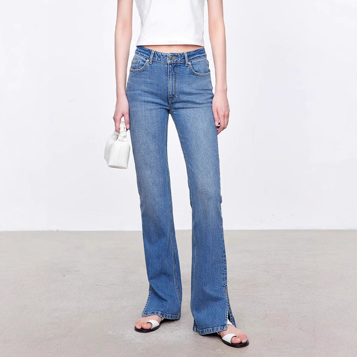 Kvinnelige bootcut jeans i vintage stil med høy midje Skjora