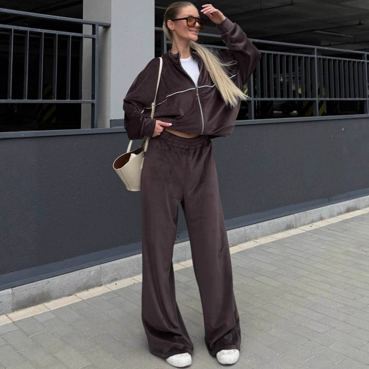 Dame sporty fløyels loungewear-dress med løs passform og elastisk linning Skjora