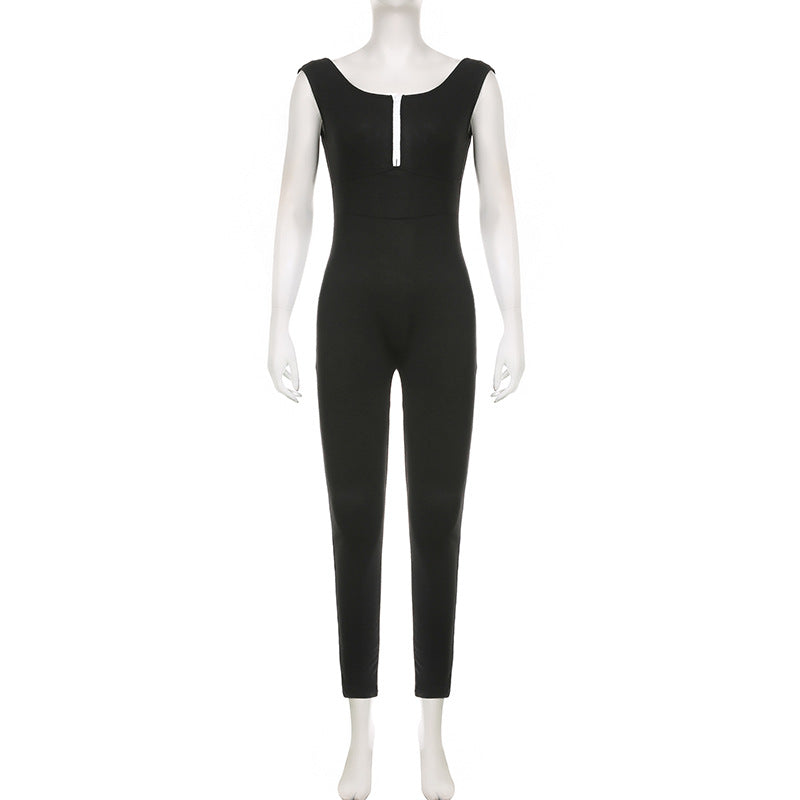 Dame figurvennlig jumpsuit med elegant glidelås og smale ben Skjora