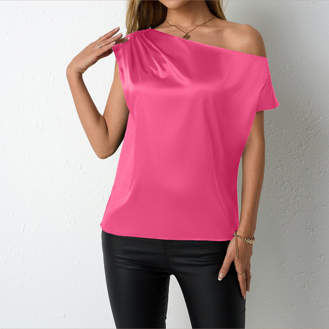 Damer elegant, skulderfri satengbluse med flytende snitt Skjora