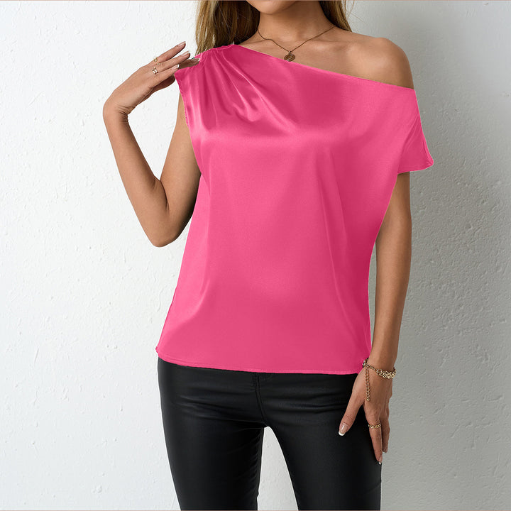 Damer elegant, skulderfri satengbluse med flytende snitt Skjora