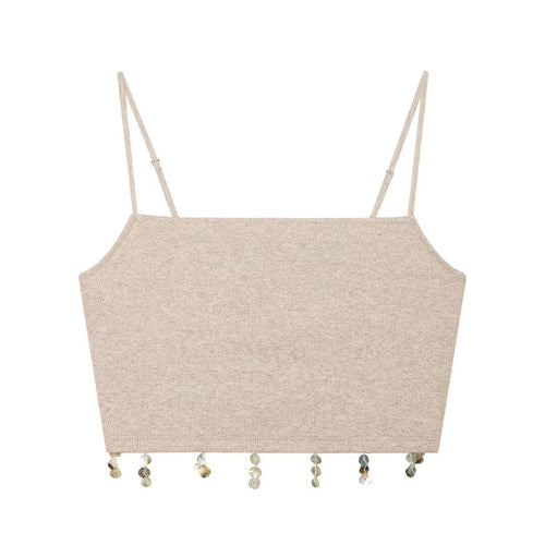 Dame Crop-Top med glitrende paljetter og smale stropper Skjora