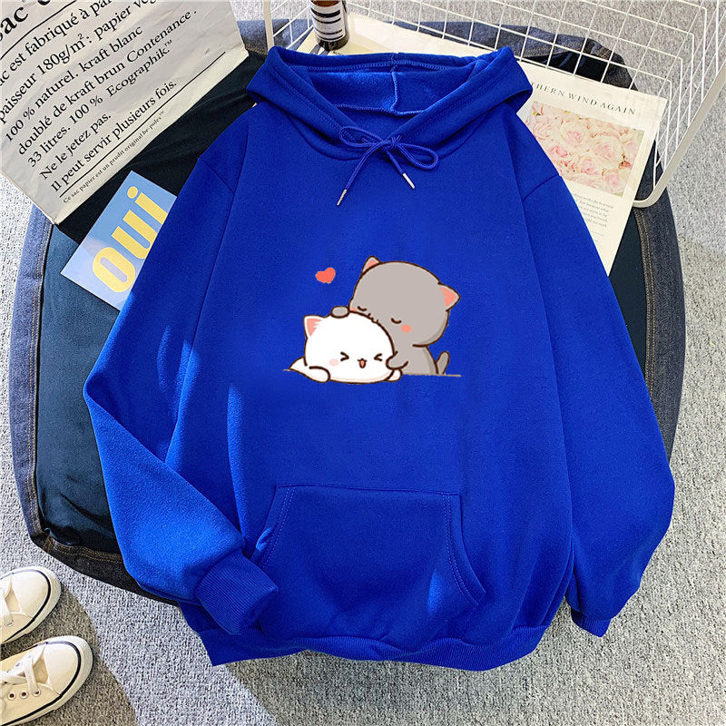 Dame hoodie med leken kattmotiv og komfortabel passform Skjora