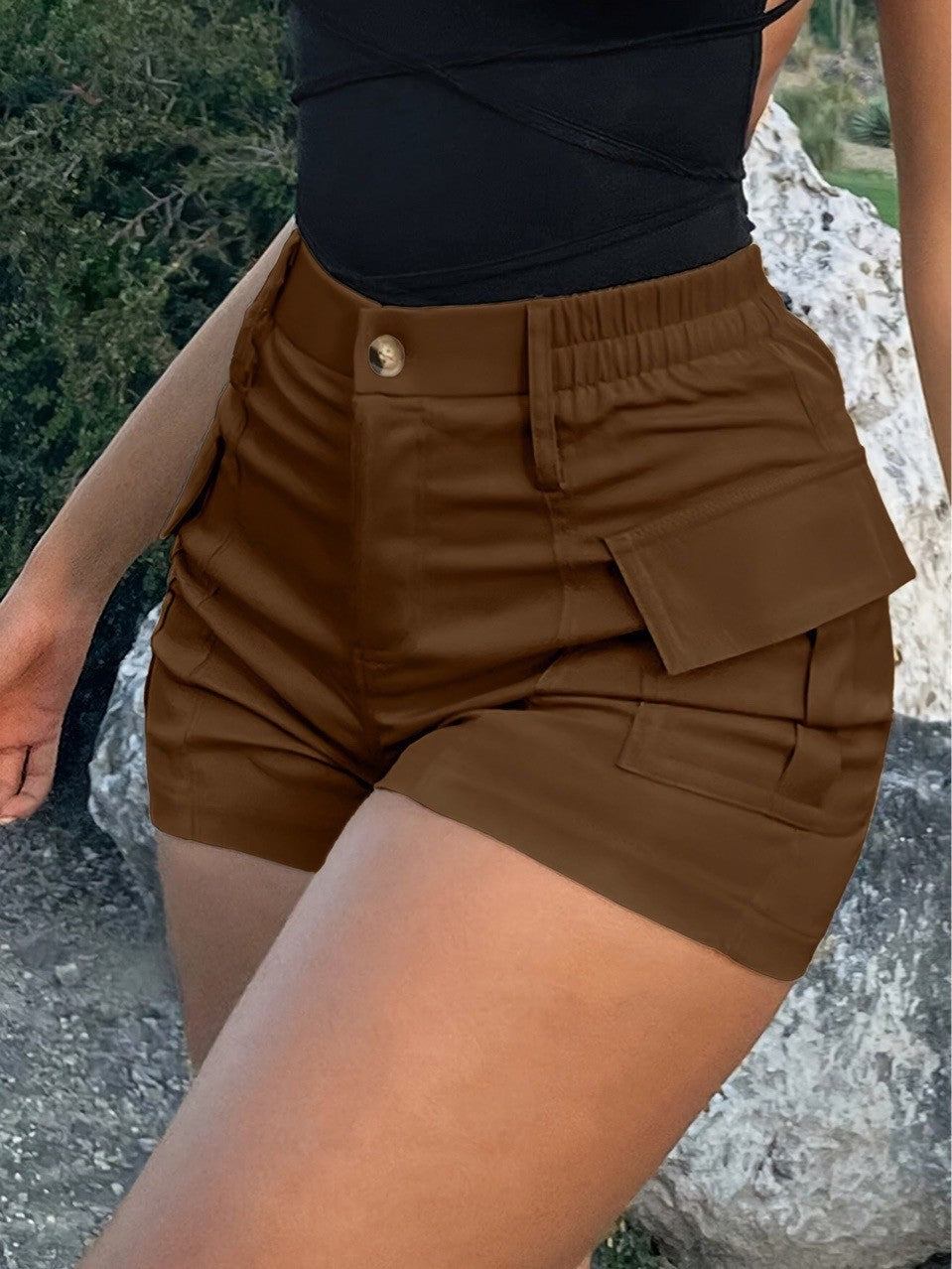 Dame Cargo-shorts med elastisk midje og praktiske sidelommer Skjora