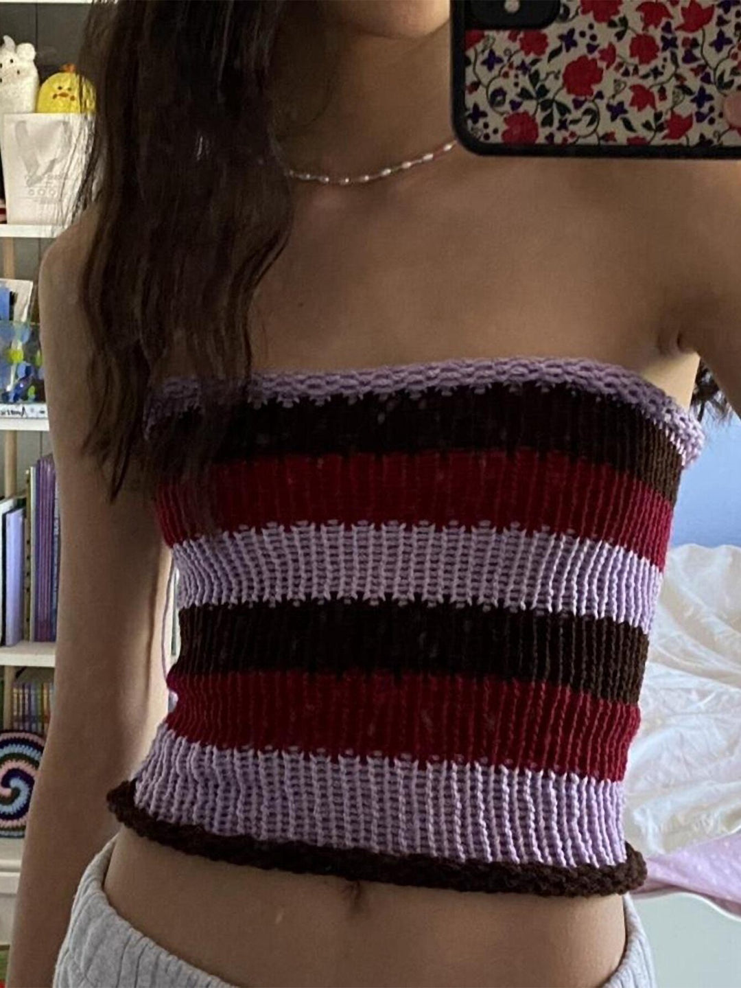 Dame bandeau topp med fargerike striper Skjora