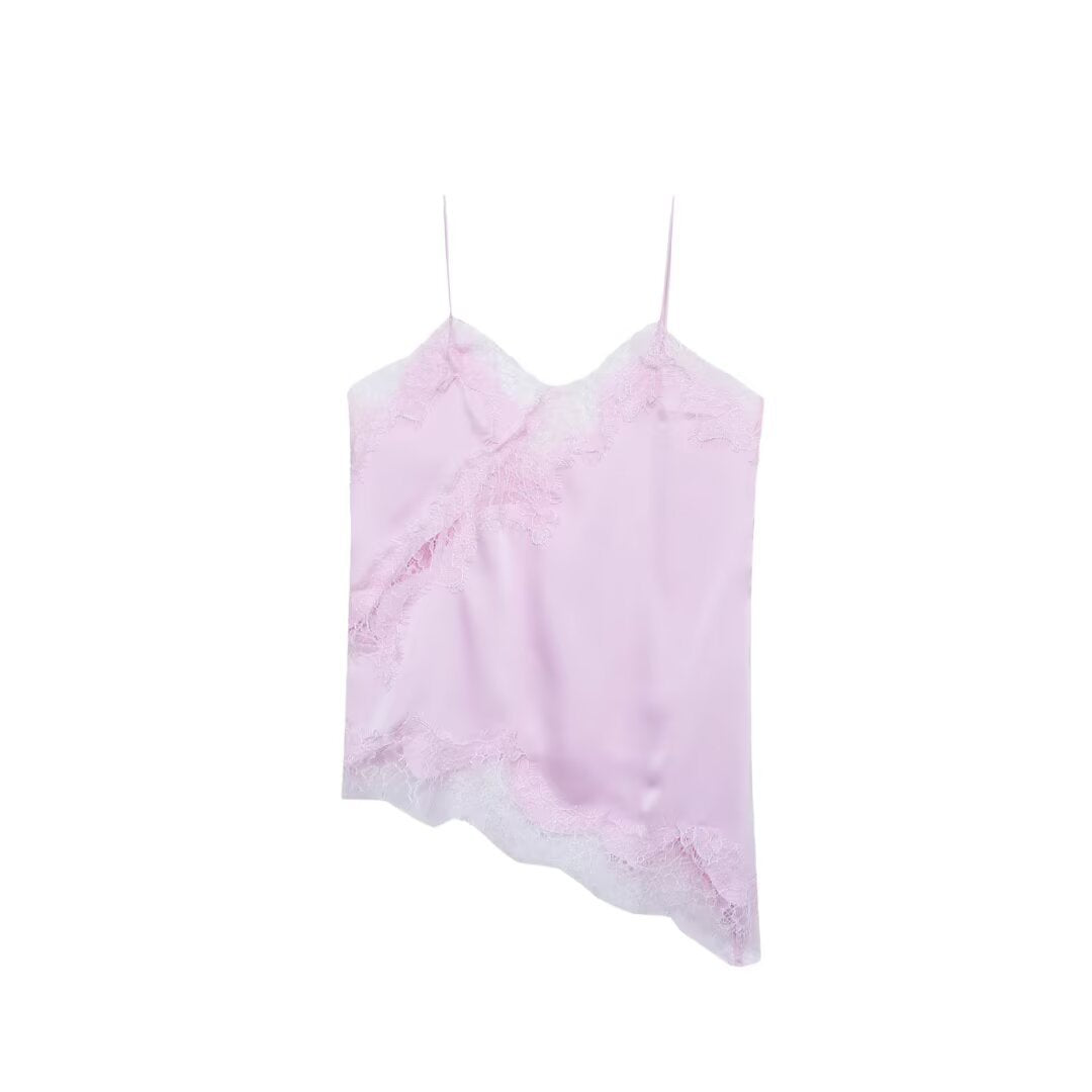 Dame-spets-camisole med asymmetrisk snitt og elegante punkter Skjora