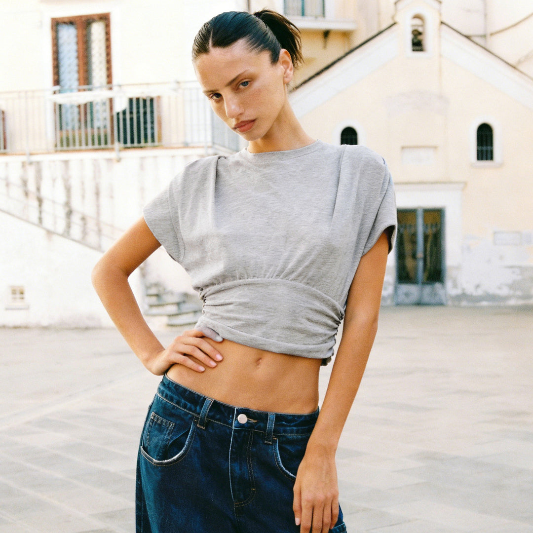 Damer casual oversized topp med volangdetaljer Skjora