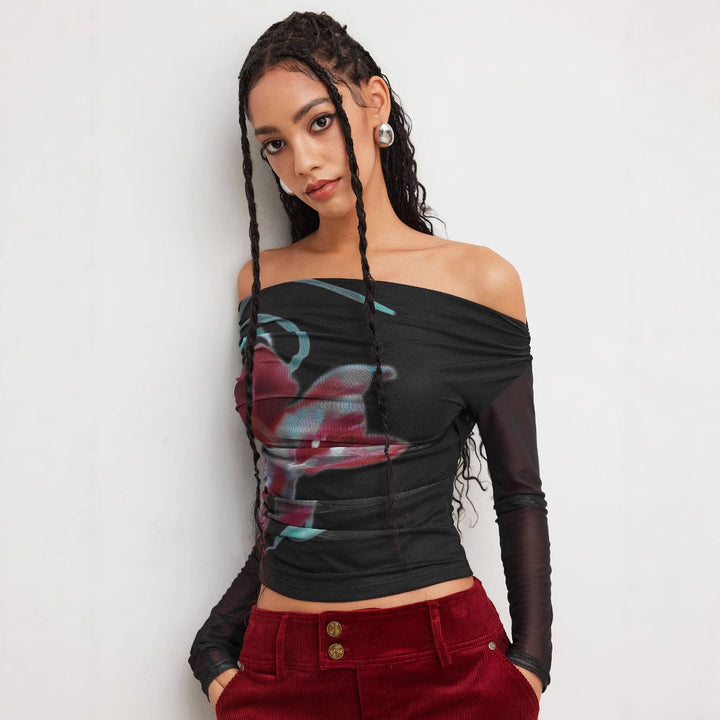 Dame Trendy Skjorte med transparente Ermer Skjora