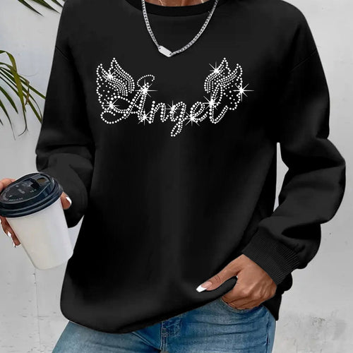 Kvinne sweatshirt med glitrende trykk og avslappet passform Skjora