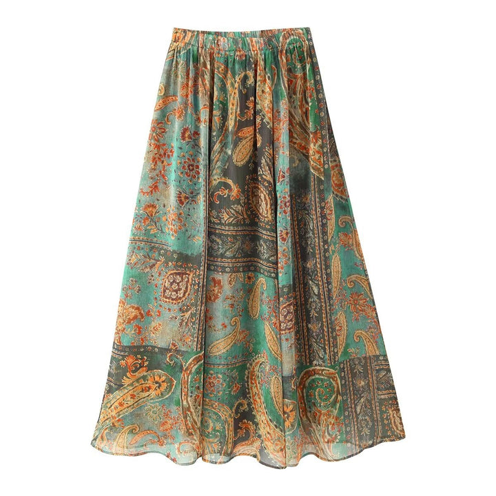 Dame Maxiskjørt i elegant paisley-mønster med elastisk midje Skjora